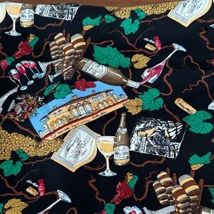 Nicole Miller Black Silk Scarf with Green Leaves & Gold Grape Motif